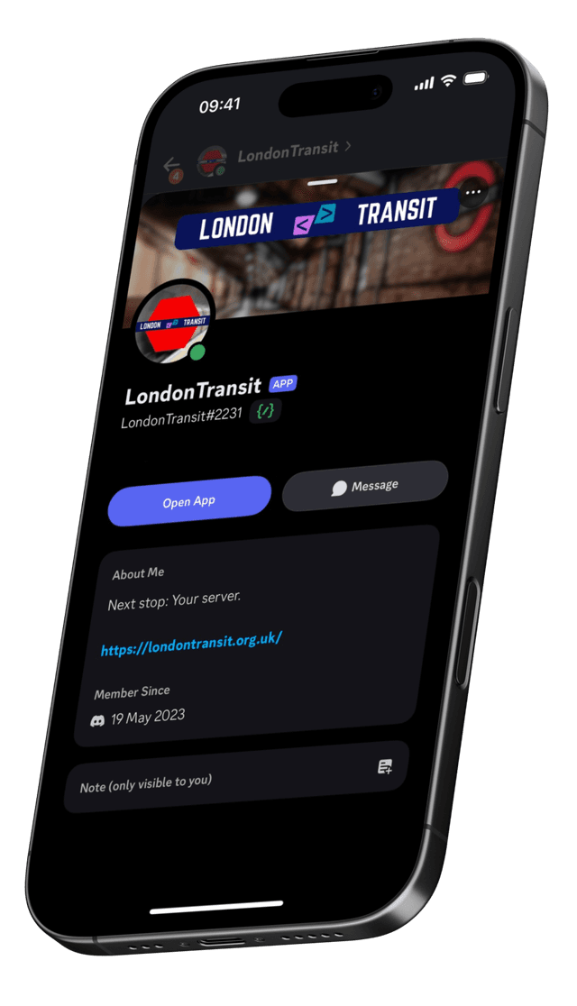 A picture of an Apple iPhone displaying LondonTransit's bot user profile.